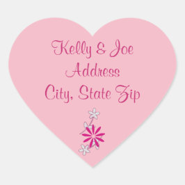 Roze bloemige trouwbloemen retouradres sticker