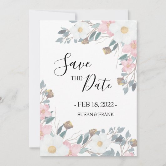 Roze Bloemige Trouwdag Save The Date (Voorkant)