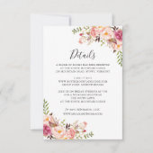 Roze Bloemige Trouwdetails Kaart (Voorkant)
