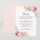 Roze Bloemige Trouwdetails Kaart (Voorkant / Achterkant)