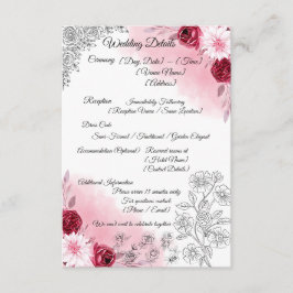 Roze Bloemige Trouwdetails Kaart | Elegant