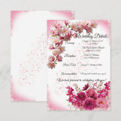 Roze Bloemige Trouwdetails kaart op Wit (Voorkant / Achterkant)