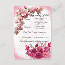 Roze Bloemige Trouwdetails kaart op Wit