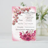 Roze Bloemige Trouwdetails kaart op Wit (Staand voorkant)