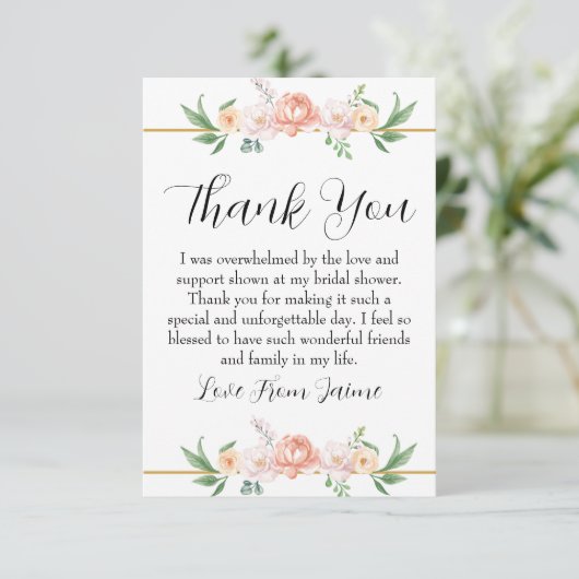 roze bloemige trouwfeest bedankkaartjes bedankkaart (Staand voorkant)