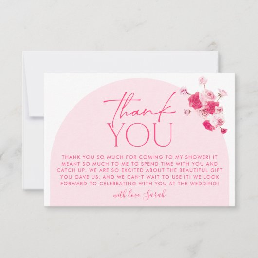 Roze Bloemige Trouwfeest Dank Je Kaart (Voorkant)
