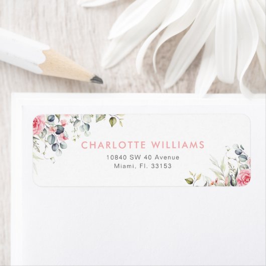 Roze Bloemige Trouwfeest Retouradres Etiket (Insitu)