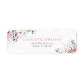 Roze Bloemige Trouwfeest Retouradres Etiket (Voorkant)