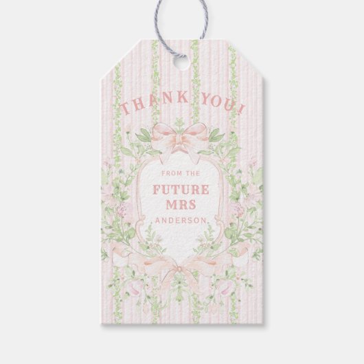 Roze Bloemige Trouwfeest Wapenschild Cadeaulabel (Voorkant)