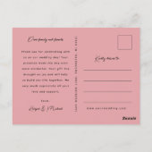Roze bloemige trouwfoto dank je briefkaart (Achterkant)