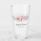 Roze Bloemige Trouwherinnering Glas (Achterkant)