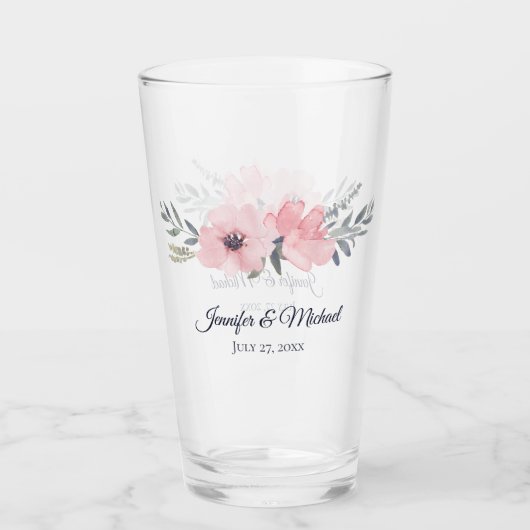 Roze Bloemige Trouwherinnering Glas (Voorkant)