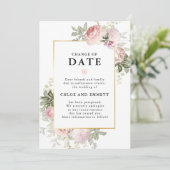 Roze bloemige trouwkaart met wijziging datum kaart (Staand voorkant)