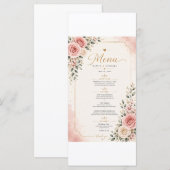 Roze bloemige trouwmenu kaart | Waterverf (Voorkant / Achterkant)