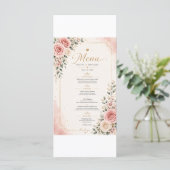 Roze bloemige trouwmenu kaart | Waterverf (Staand voorkant)
