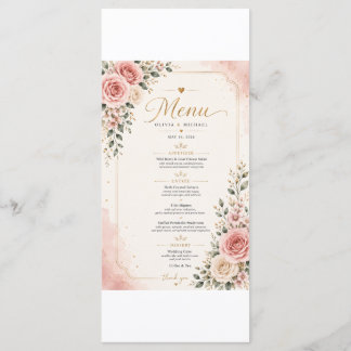 Roze bloemige trouwmenu kaart | Waterverf