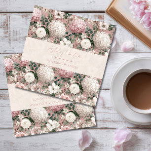 Roze Bloemige Trouwplanner Zakelijke Kaart Vierkante Visitekaartje