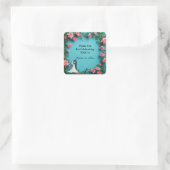 🌸 Roze bloemige trouwroosrand Vierkante Sticker (Tas)