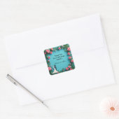 🌸 Roze bloemige trouwroosrand Vierkante Sticker (Envelop)