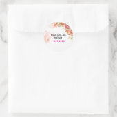 Roze bloemige trouwsticker ronde sticker (Tas)