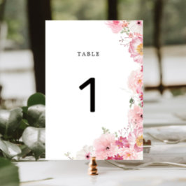Roze bloemige trouwtafel nummer kaart
