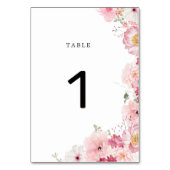 Roze bloemige trouwtafel nummer kaart (Voorkant)