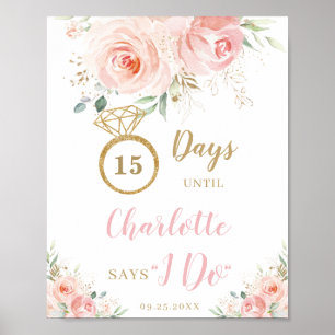 Roze bloemige trouwteller dagen Ja ik wil Poster