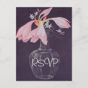 Roze bloemige trouwuitnodiging RSVP met foto Uitnodiging Briefkaart