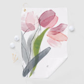 Roze Bloemige Tulpen Bladeren Wit Golfhanddoek (Insitu)