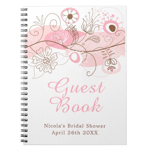Roze Bloemige Twist Bruiloftsfeest Notitieboek (Voorkant)