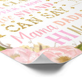 Roze Bloemige Uil 1e Verjaardag Mijlpaal Geboorte  Poster (Hoek)