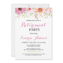 Roze bloemige uitnodiging voor pensioneringsfeest