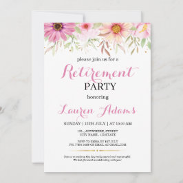 Roze bloemige uitnodiging voor pensioneringsfeest