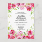 Roze bloemige verjaardagsfeest uitnodiging (Voorkant)