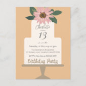 Roze bloemige verjaardagstaart  briefkaart (Voorkant)