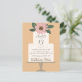 Roze bloemige verjaardagstaart  briefkaart (Staand voorkant)