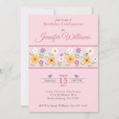 Roze bloemige verjaardagsuitnodiging kaart (Voorkant)