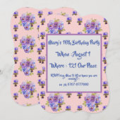 Roze bloemige verjaardagsuitnodiging voor tienerme kaart (Voorkant / Achterkant)