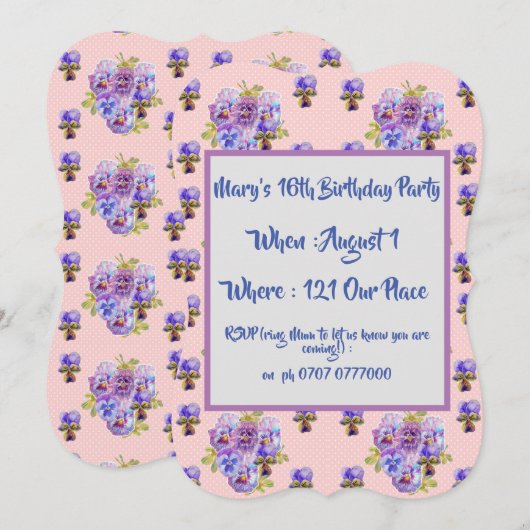 Roze bloemige verjaardagsuitnodiging voor tienerme kaart (Voorkant / Achterkant)