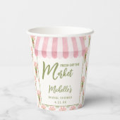 Roze bloemige vers van de markt bruidsmeisjesfeest papieren bekers (Achterkant)