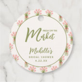 Roze bloemige vers van de markt bruidsmeisjeshower bedankjes labels (Achterkant)