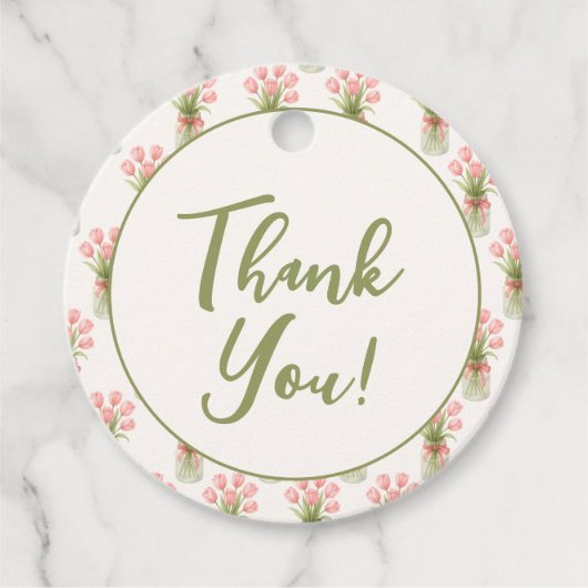 Roze bloemige vers van de markt bruidsmeisjeshower bedankjes labels (Voorkant)