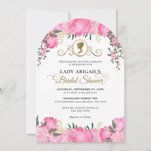 Roze bloemige Victoriaanse bruiloftboog Kaart (Voorkant)