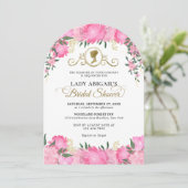 Roze bloemige Victoriaanse bruiloftboog Kaart (Staand voorkant)