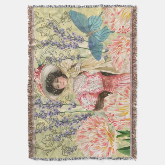 Roze Bloemige Victoriaanse Vrouw Regency Deken (Voorkant Verticaal)