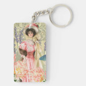 Roze Bloemige Victoriaanse Vrouw Regency Sleutelhanger (achterkant)