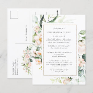 Roze bloemige viering van het leven rouwkaart briefkaart