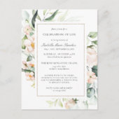 Roze bloemige viering van levens rouwkaart briefkaart (Voorkant)