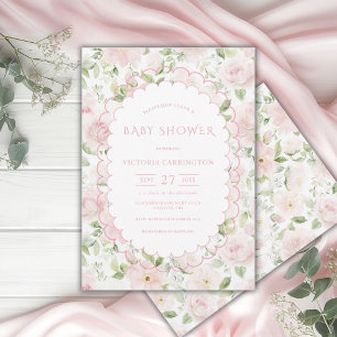 Roze bloemige vintage baby shower kaart