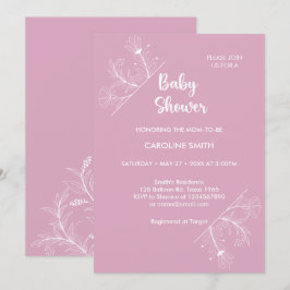 Roze Bloemige Vintage Baby Shower Kaart